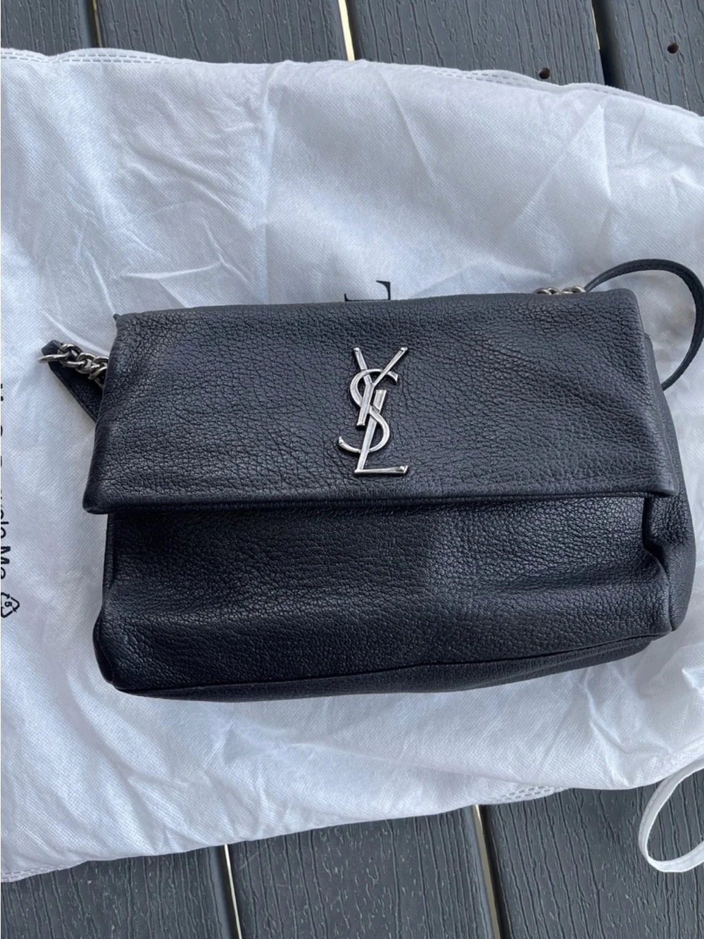 Saint Laurent Black Leather YSL Monogram Shoulder Bag